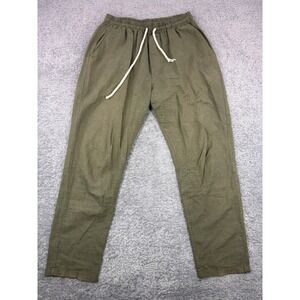 Italian Linen Cotton Blend Pants Olive Green Drawstring Waist 27x28